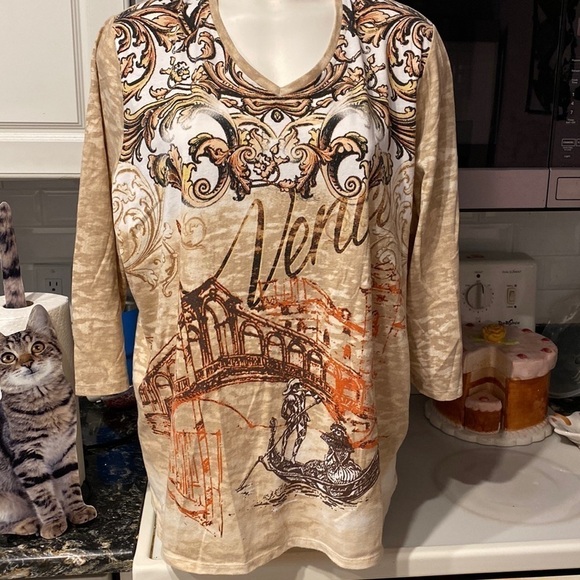 K womens Alia casual 3/4 sleeve stretch plus size top 2X - Picture 1 of 2